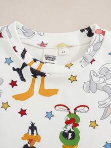 LOONEY TUNES X SHEIN 小男孩圓領短袖上衣與短褲家居服 - 白色 - 查看 3
