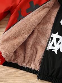 SHEIN 兒童 1件 小男孩冬季夾克 配色拼接印花保暖內裡連帽外套 返校季街頭可愛萬聖節 Y2K 風格 - 彩色 - 查看 7