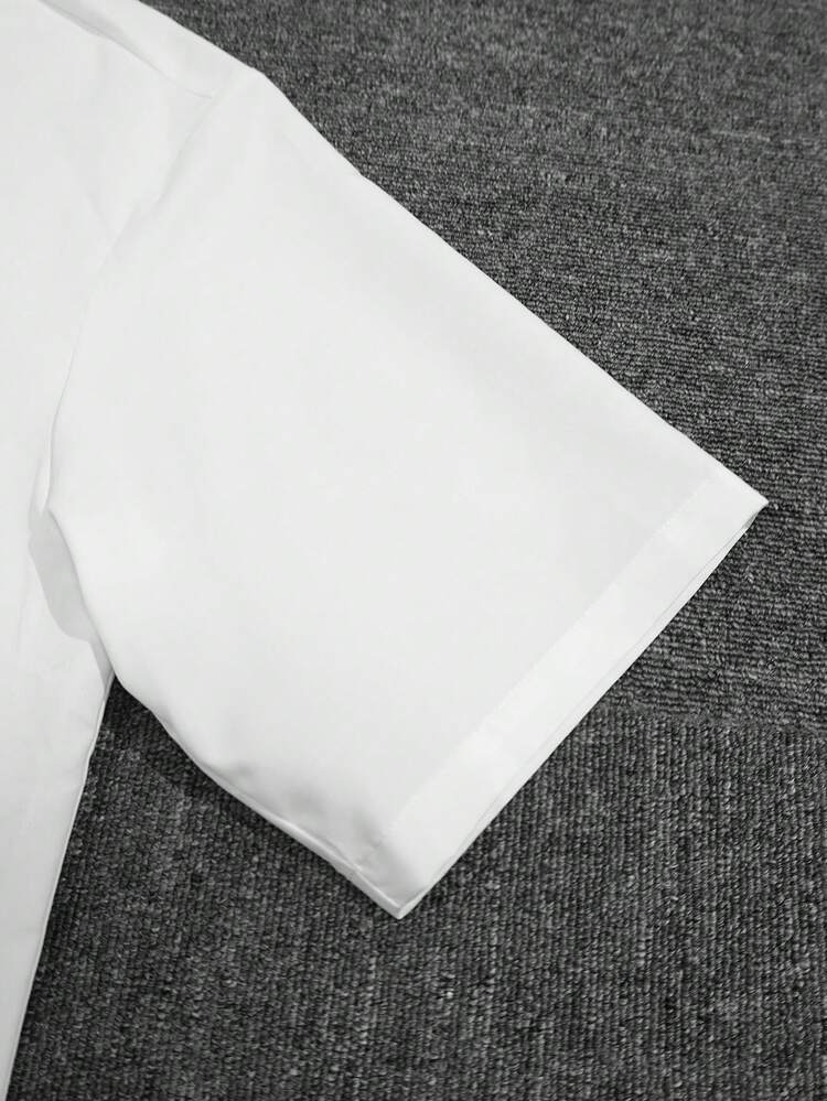 PAVTROS Men's White Shirt & Black Shorts Set With Red Tie, Casual Summer Streetwear - White - View 6