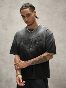PAVTROS Men's Gradient Print Fashion Crew Neck Short Sleeve Casual T-Shirt, Holiday - Black - View 4