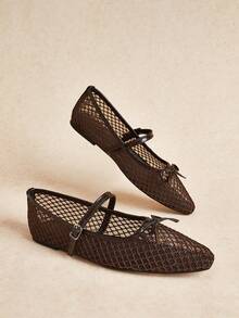 Rosivie Brown Hollow Breathable Mary Jane Shoes, Double Buckle Design, Retro And Comfortable Commuting Flat Shoes Fall Shoes - Mesh brown - View 5