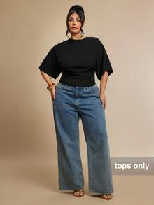 SHEIN BAE Plus Size Women Solid Color Casual Versatile Daily Wear T-Shirt Fall - Black - View 3