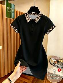 Resyla Hot-Selling Recommended American Hot Girl Style Leopard Print Color Block Polo Collar Plus Size Women's Dress, Suitable For Daily Commute, Street, School, Date, Versatile Summer Outfit - Multicolor - View 1