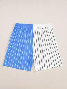 TOM & JERRY X SHEIN Men's Summer Casual Colorblock Patchwork Striped Cartoon Print Shorts - Blue - View 2