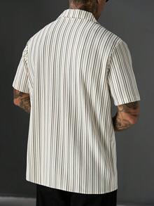 SLATEMANN 男士條紋短袖休閒口袋襯衫 - 彩色 - 查看 2