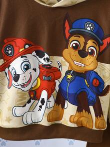 SHEIN | PAW Patrol 男童秋季咖啡色米色拼接卡通狗印花長袖連帽衛衣套裝 休閒寬鬆彈性腰羅紋袖口上衣 - 棕色 - 查看 5