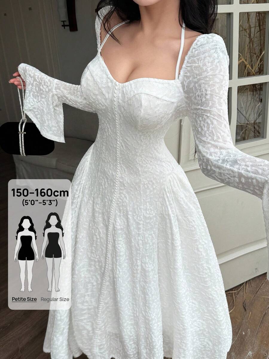 Feyla Petite Women's Elegant Solid Color Jacquard Long Dress - White - View 1