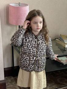 Dazy Kids Jaket Motif Leopard Modis Musim Dingin untuk Anak Perempuan - Coklat - View 4