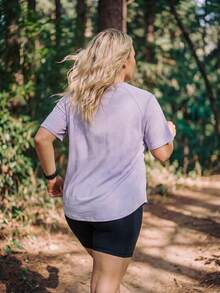 In My Nature Women's Plus Size Crew Neck Casual Daily Wear Sports T-Shirt - Purple - View 3
