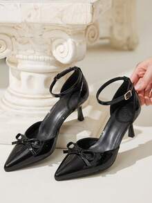CUCCOO CHICEST Spitze Stiletto Schwarze Schleife Damen High Heels Schuhe Modisch Und Sexy Vier-Jahreszeiten Pendeln Täglich Vielseitig Einfach Damen Cut Out High Heels - Schwarz - Übersicht 5