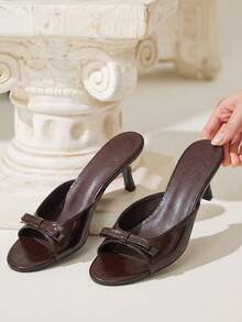 CUCCOO CHICEST Sandal Rumah Bergaya Prancis Elegan, Nyaman, Serbaguna, Hak Pendek, Simpul, Model Kitten dan Wanita, Ujung Terbuka, Cocok untuk Cuaca Dingin. - Chocolate Brown - View 6
