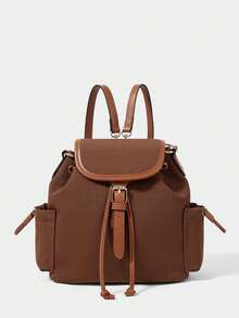 SHECARRY Ladies Fashion Brown Backpack, Casual Simple Commuter College Backpack, Shoulder, Suitable For Daily Life, School, Shopping, Shopping - Brown - View 1