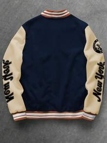 Manfinity Homme Men's Casual Slogan Print Color Block Long Sleeve Baseball Collar Jacket, For Autumn, Men Varsity Jacket, Baseball Jacket, New York Jacket - Multicolor - View 2