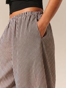 COSMINA Damen Lässige Elegante Schwarz-Weiß Karierte Lange Hose, Farbblock Lange Hose - Kaffeebraun - Übersicht 5
