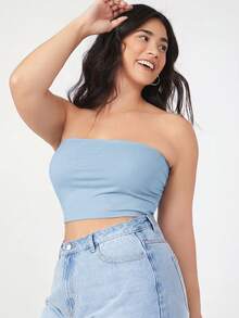 SHEIN BASICS 大尺碼 2 件組短版抹胸上衣/夏季/露肩上衣 夏季上衣 - 彩色 - 查看 3