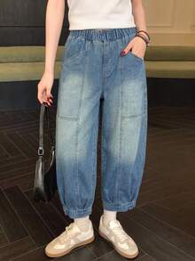 EMERY ROSE Jeans casuales de mujer con cintura elástica lavada - Azul - Ver 6