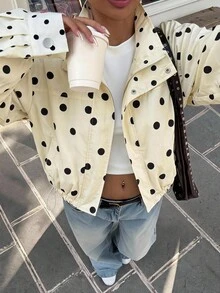 SHEIN EZwear 黃色圓點編織女款夾克 - 淡黃色 - 查看 10