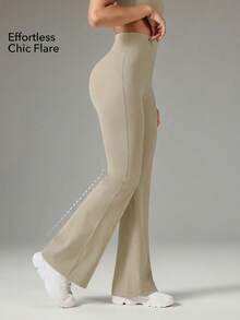 OutZeal Slim Fit High Waist Extra Long Floor Length Flare Leggings - Khaki - View 3