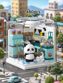 POKOJA LAND Cute Panda House Mini Landscape Building Blocks, Panda Living Room Kitchen Bedroom Bathroom DIY Bricks Set, Desktop Ornament, Perfect Holiday Gift - Multicolor - View 3