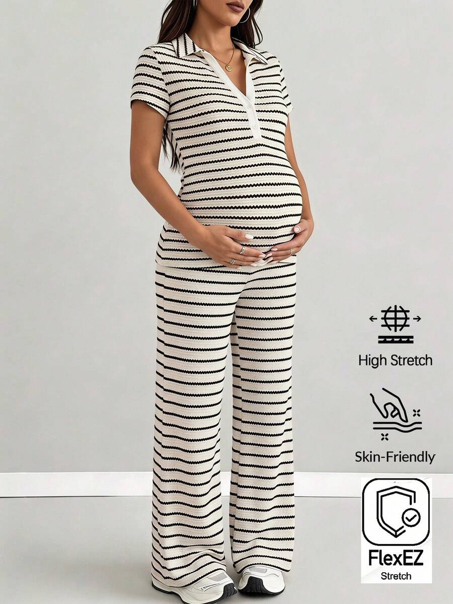 SHEIN Maternity Summer Casual Striped Jumpsuit Autumn Outfit Work Outfits - Multicolor - View 1