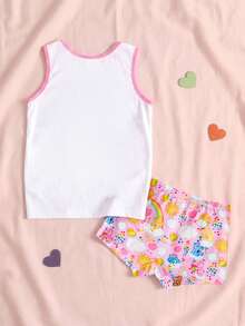 SHEIN X Care Bears Young Girl Piped Round Neck Tank Top Undershirt - Pink - View 2