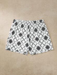EverLounge Men's Lounge Shorts Black White Dot Diamond Grid Loose Sleep Boxers - Black and White - View 1
