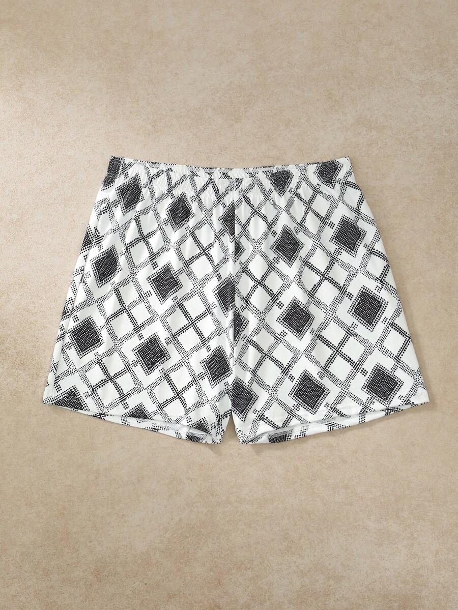 EverLounge Men's Lounge Shorts Black White Dot Diamond Grid Loose Sleep Boxers - Black and White - View 1