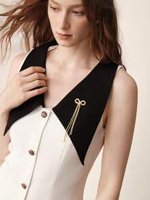 MOTF PREMIUM 18K GOLD-PLATED BOW CHAIN SHINY SIMPLE TEMPERAMENT BROOCH - Gold - View 7