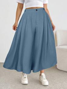 Shapeblank Pantalones de pierna ancha de unicolor versátiles y casuales de talla grande - Azul - Ver 6
