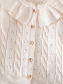 SHEIN Cárdigan casual de punto de color liso con cuello redondo y ribete de volantes para niña bebé - Burdeos - Ver 3