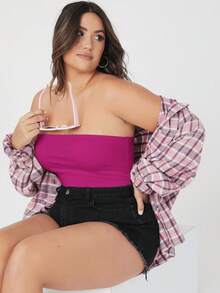 SHEIN BASICS 大尺碼 2 件組短版抹胸上衣/夏季/露肩上衣 夏季上衣 - 彩色 - 查看 4