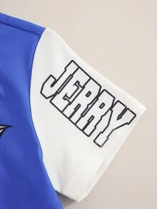 TOM & JERRY X SHEIN 男嬰卡通印花圓領短袖T恤與休閒短褲套裝 - 藍色 - 查看 4