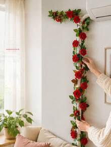 1 Stück künstliche Rosenranke mit 9 Blütenköpfen, lebensechte Kunststoff-Blumenranke, flexible grüne Wickelranke für Wohnzimmer, Klimaanlagen- und Heizungsrohrabdeckung, hängende Decken-Dekoration - Verschiedenfarbig - Übersicht 2