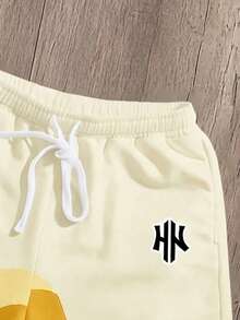 Manfinity Joysei Celana Pendek Kasual Musim Panas Pria dengan Motif Blok Warna dan Patchwork - Kuning - View 4