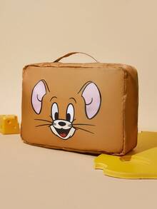 TOM & JERRY X SHEIN 卡通貓鼠旅行收納袋，適合學生/成人，衣物/化妝品收納袋，3種尺寸，單件/套組販售 - 灰棕藍 - 查看 4