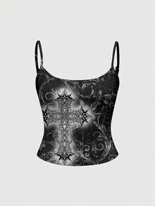 ROMWE Grunge Punk Women's Cross Pattern Casual Versatile Daily Wear Camisole Top - White - View 1