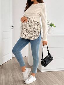 SHEIN Maternity Floral Patchwork Nursing Top Fall - Apricot - View 7