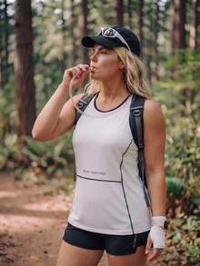 In My Nature Women's Plus Size Colorblock Letter Print Casual Daily Outdoor Sports T-Shirt - White - View 4