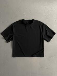 Manfinity ZONE917 Boxy Cropped Street Sunflower Graphic Print Loose Black Short Sleeve T-Shirt, Suitable For Spring/Summer, Gift For Friends Gathering And Spring Outing - Black - View 5