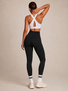 SHEIN BAE 女士纯色扭褶露背休闲日常运动文胸 - 白色 - 查看 5
