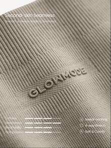 GLOWMODE 超細軟無縫方領可拆式胸墊螺紋下胸圍運動內衣與24吋抓皺提臀緊身褲套裝，適合跑步健身房運動 - 卡其色 - 查看 6