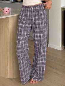 Livesso Pantalones de pijama a cuadros para mujer - Morado - Ver 3