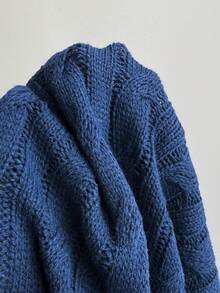 Elamini Vestido mini de punto de cable para mujer con cuello en V, botones delanteros, hombros descubiertos, manga corta, bajo con volantes y ajuste ceñido - Azul Marino - Ver 7