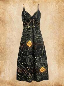 HARRY POTTER X SHEIN Women's Letter Print Casual Party Short Cami Dress - Black - View 1