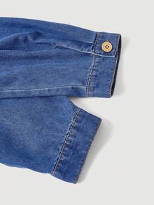 EMERY ROSE Áo khoác denim nữ size lớn tay dài cài nút đơn phong cách thường ngày thập niên 90 có túi màu xanh navy cho hẹn hò, du lịch, mùa thu - Màu xanh lam - Xem 7