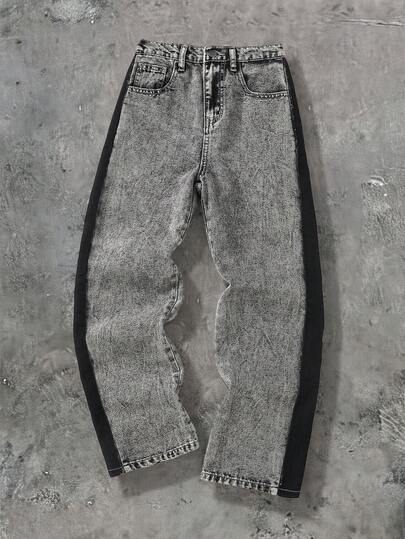 SHEIN Tween Boy Black And Grey Striped Loose Straight-Leg Jeans Halloween And Black To School
