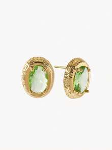 Opalesca 18K Gold Plated Oval Zirconium Stylish Fine Quality Stud Earrings - Yellow Gold - View 16