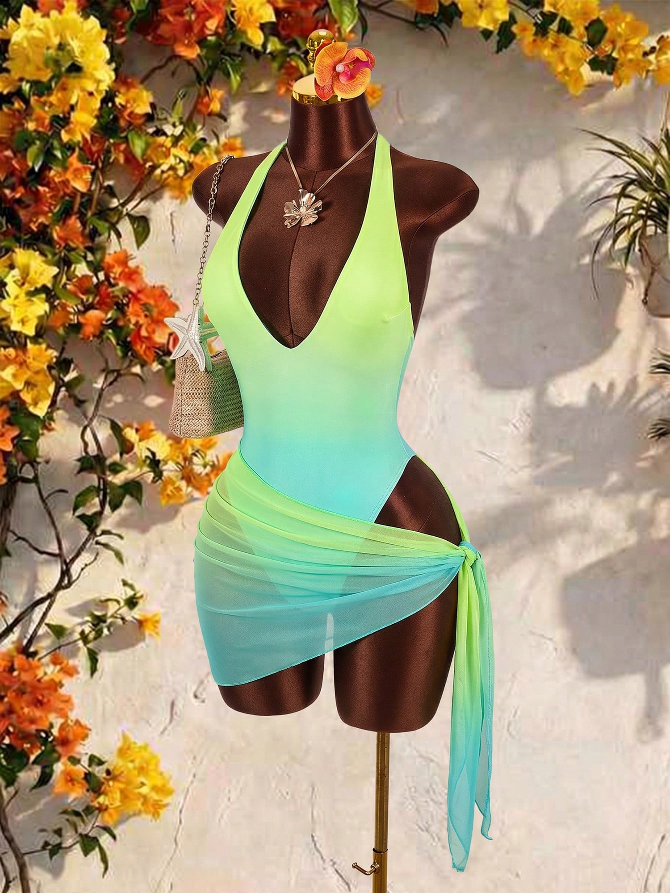 Amplova Women's Gradient One-Piece Swimsuit 2-Piece Set