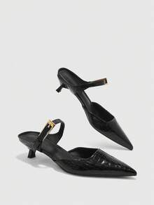 CUCCOO BIZCHIC Women's Pointed Toe Black Kitten Heel Pumps, Versatile Daily Work Commute High Heel Slip-On Shoes - Black stone pattern - View 5