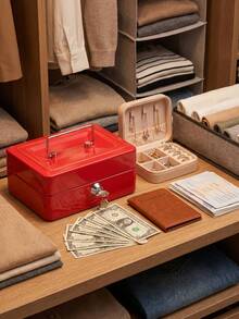 1 Piece Standard Capacity Sturdy Metal Cash Box Secure Lock With Two Matching Keys Detachable Coin Bill Compartment Durable Stainless Steel Carry Handle Multi Optional Solid Color Money Storage Case For Home Office Retail Small Business Store - B - View 3